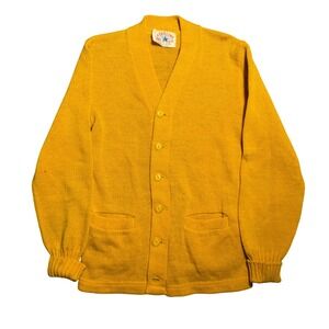 Vintage Starline 100% Wool Cardigan Sweater Mustard Yellow V-Neck